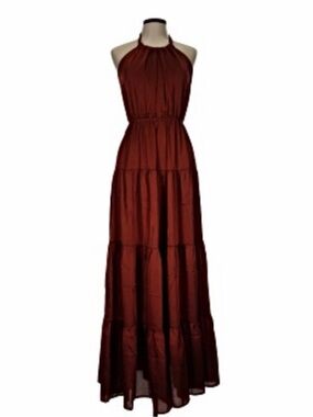Nordstrom Rust Halter Tiered Maxi Dress